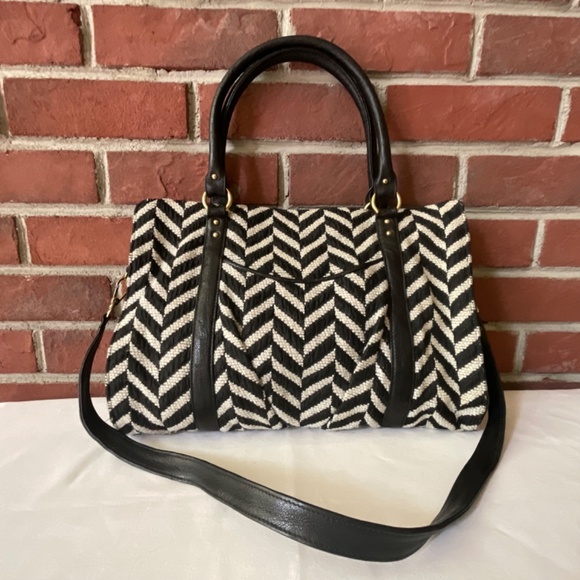 •Lauren Merkin Juliette Black White Chevron Satchel Briefcase Shoulder B… - Picture 5 of 16